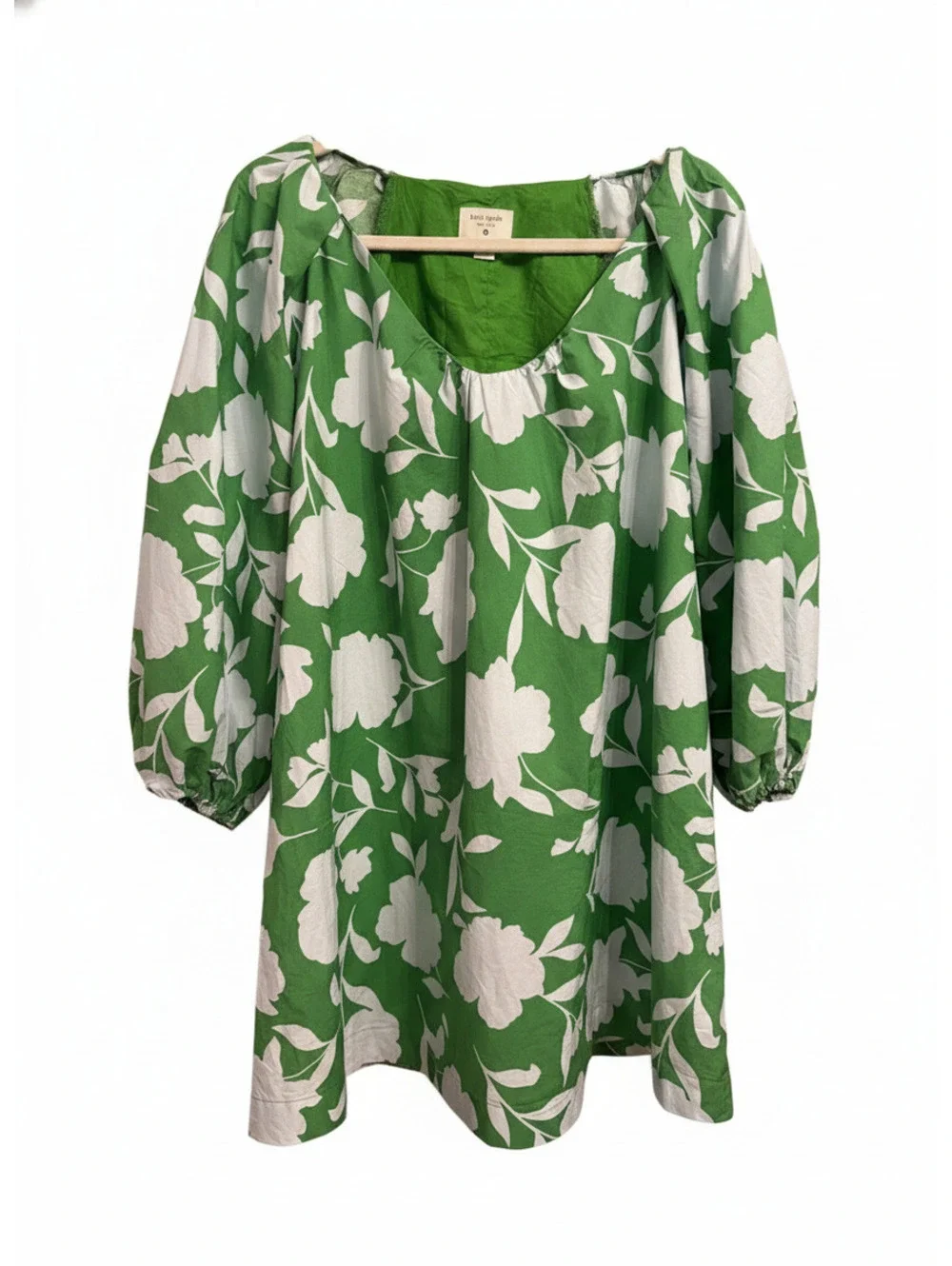 Kate Spade Green and White Floral Puff Sleeve Dress Size L